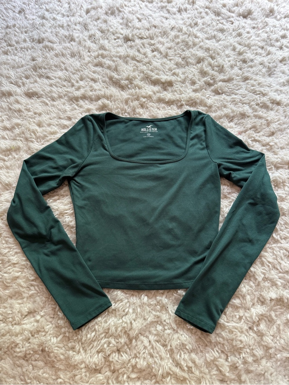 Hollister Women's Long Sleeve Square Neck Top - Dark Green